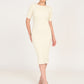 Women's Textured Cream Round Neck Dress - frount View