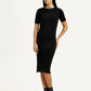 Women's Solid Black Boat Neck Dress - Styleshot View