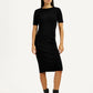 Women's Solid Black Boat Neck Dress - Front View