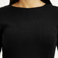 Women's Solid Black Boat Neck Dress - Detail View