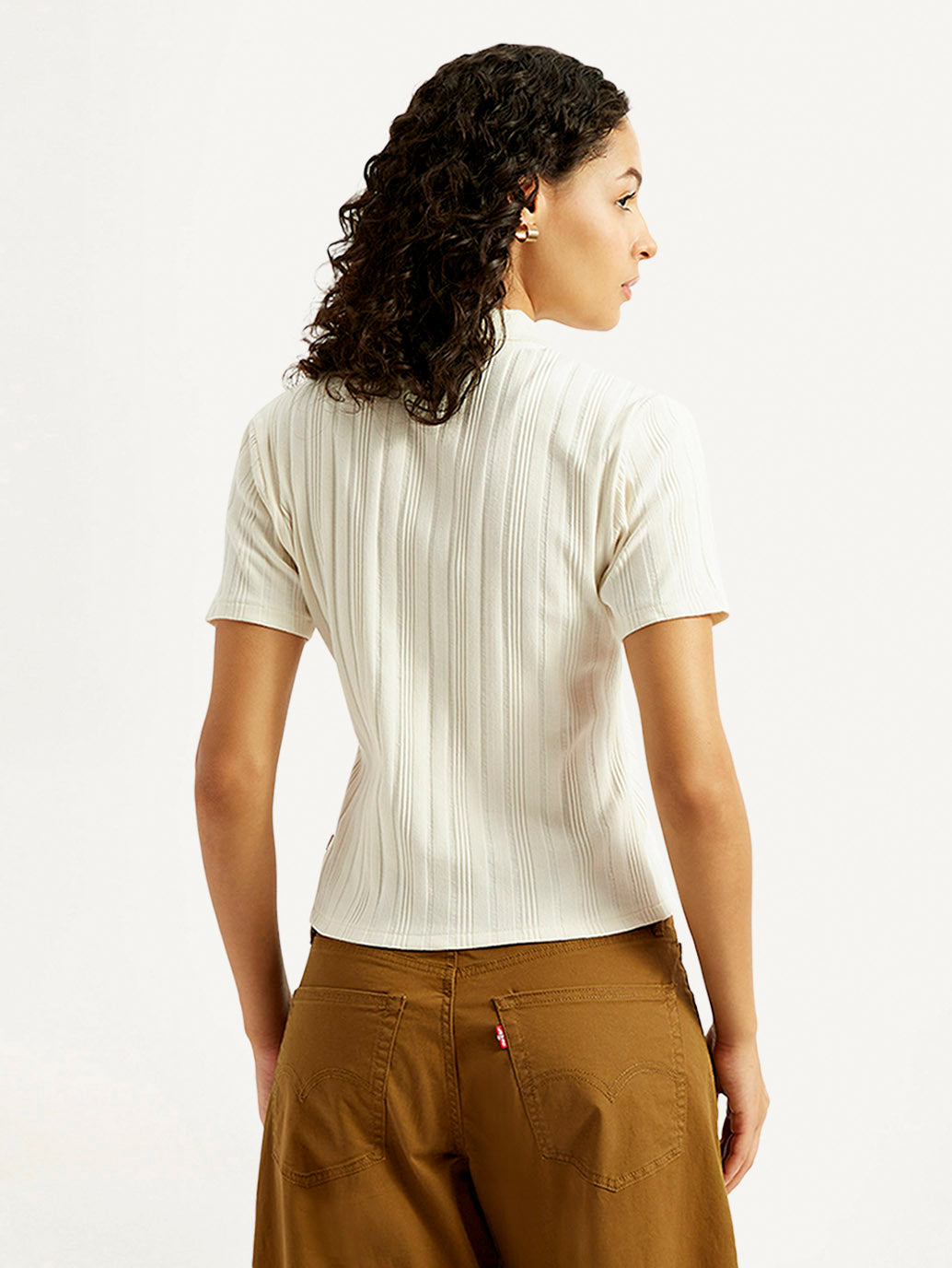 Women's Textured Slim Fit Ribbed Polo Shirt - Back View