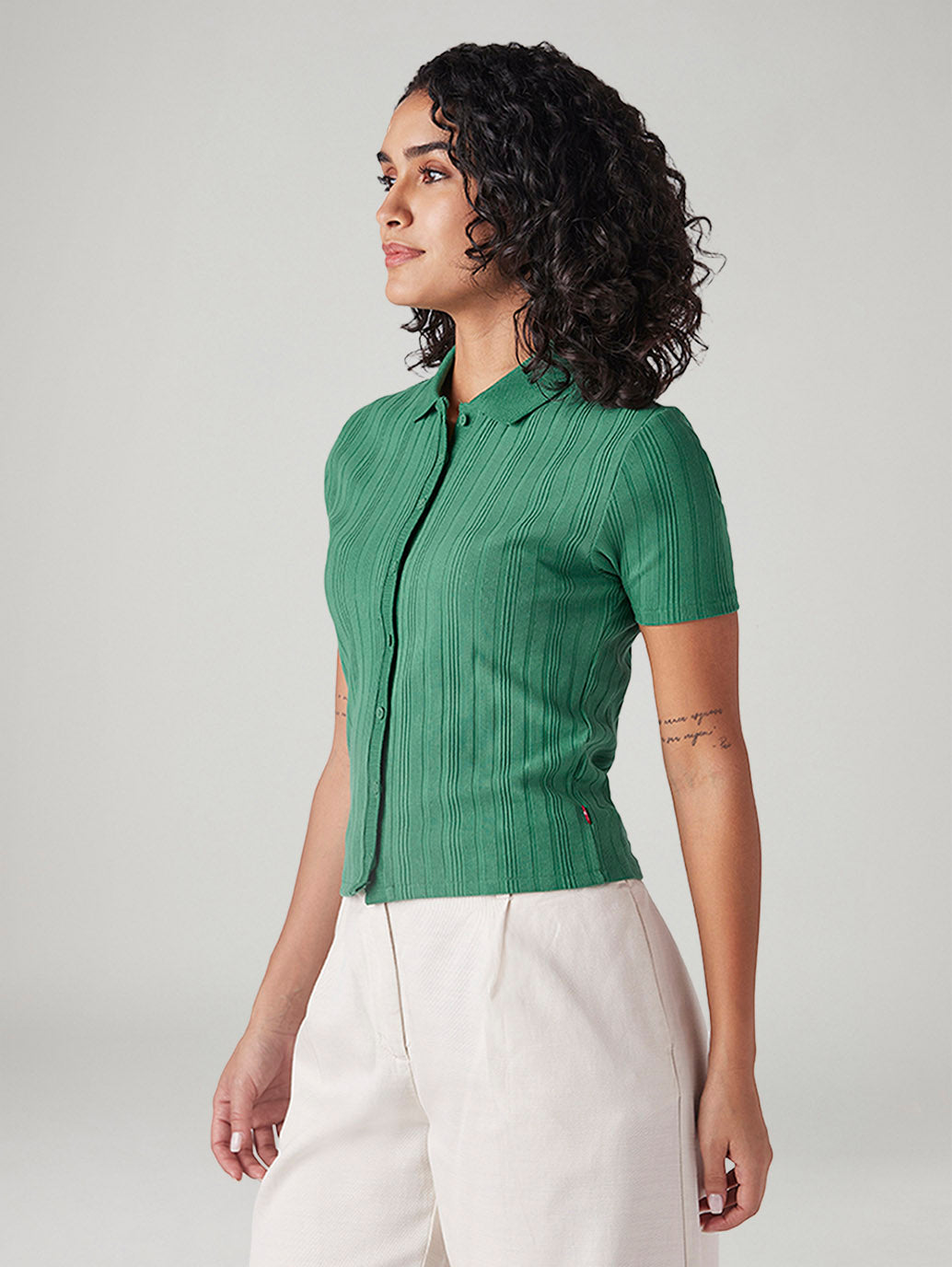 Women's Textured Slim Fit Ribbed Shirt - Side View