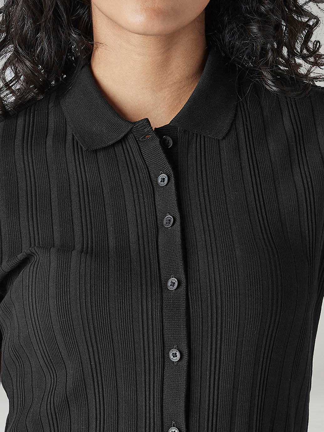 Women's Textured Slim Fit Ribbed Shirt - Detail View