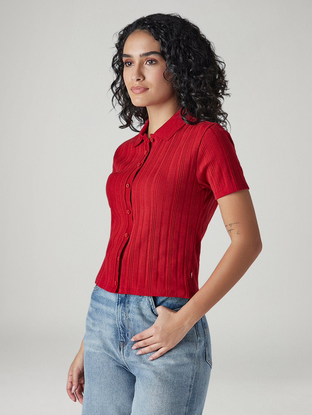 Women's Textured Slim Fit Ribbed Shirt - Side View