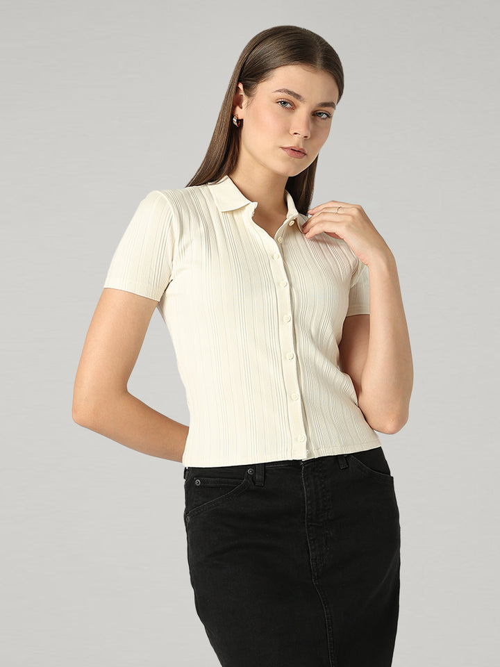 Women's Solid Slim Fit Ribbed T-Shirt