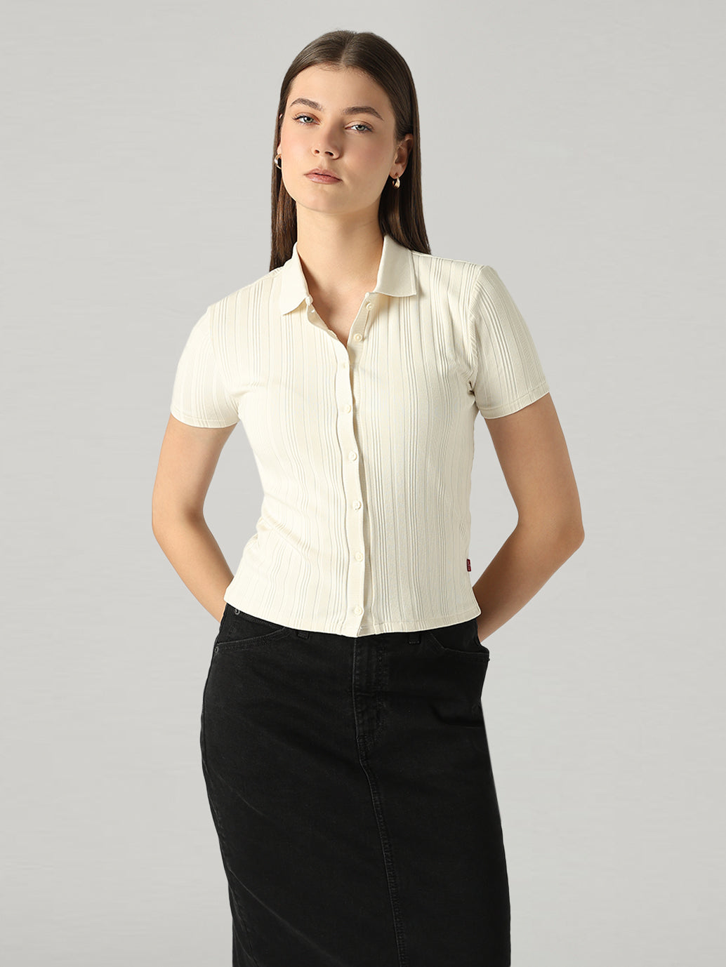 Women's Solid Slim Fit Ribbed T-Shirt - Front View
