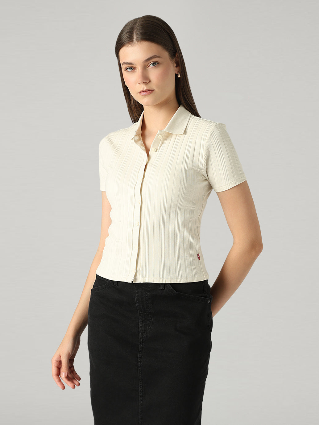 Women's Solid Slim Fit Ribbed T-Shirt - Side View