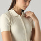 Women's Solid Slim Fit Ribbed T-Shirt - Detail View