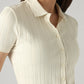 Women's Solid Slim Fit Ribbed T-Shirt - Detail View