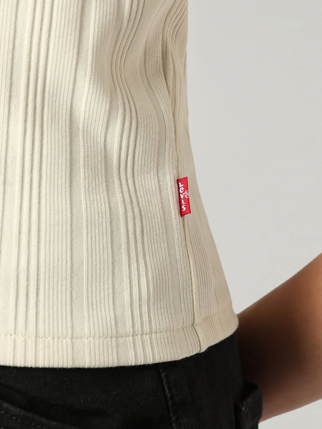 Women's Solid Slim Fit Ribbed T-Shirt - Detail View