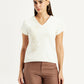 Women's Embroidered White V-Neck Top - Front View