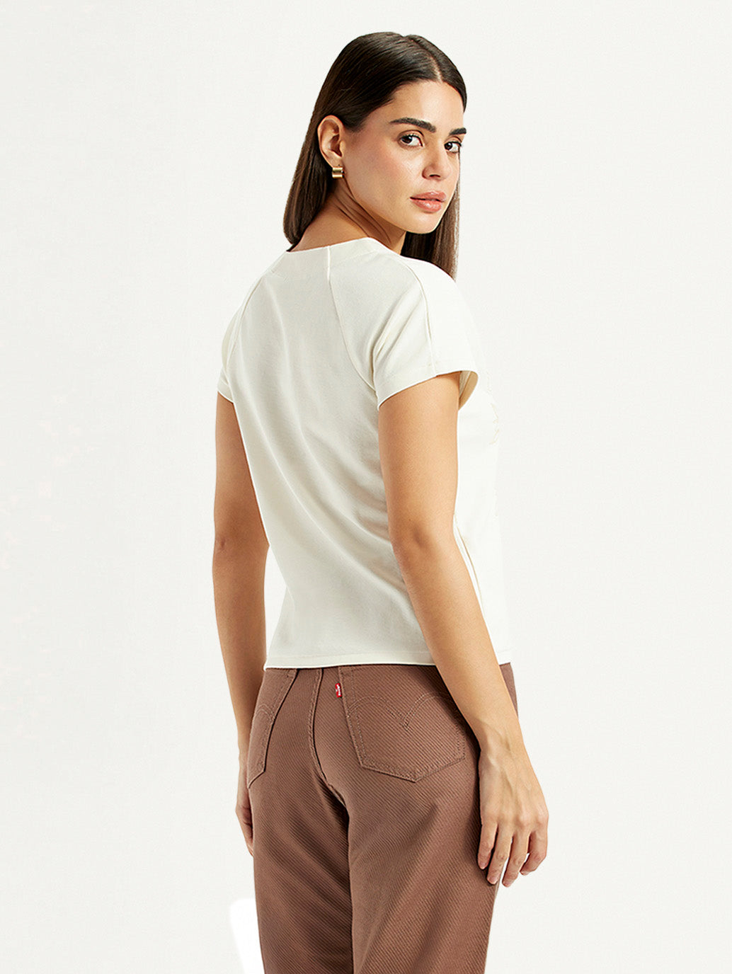 Women's Embroidered White V-Neck Top - Back View