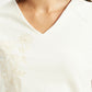 Women's Embroidered White V-Neck Top - Detail View