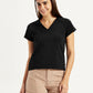 Women's Embroidered Black V-Neck Top - Styleshot View