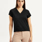 Women's Embroidered Black V-Neck Top - Front View