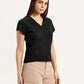 Women's Embroidered Black V-Neck Top - Side View