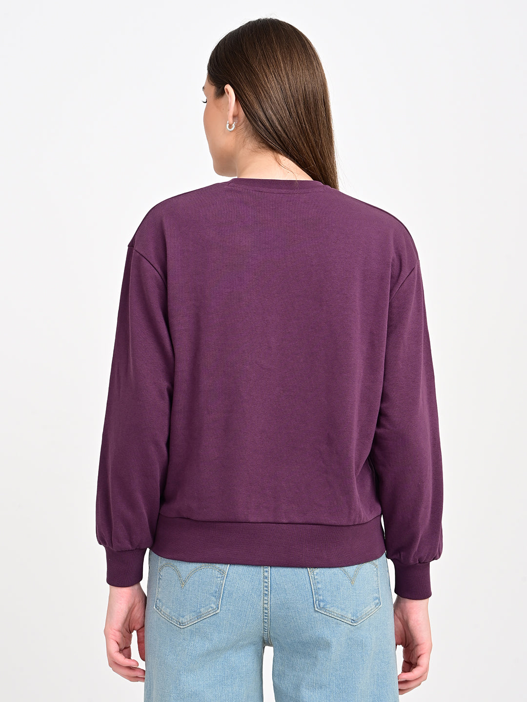 Women's Typography Printed Regular Fit Sweatshirt - bac View
