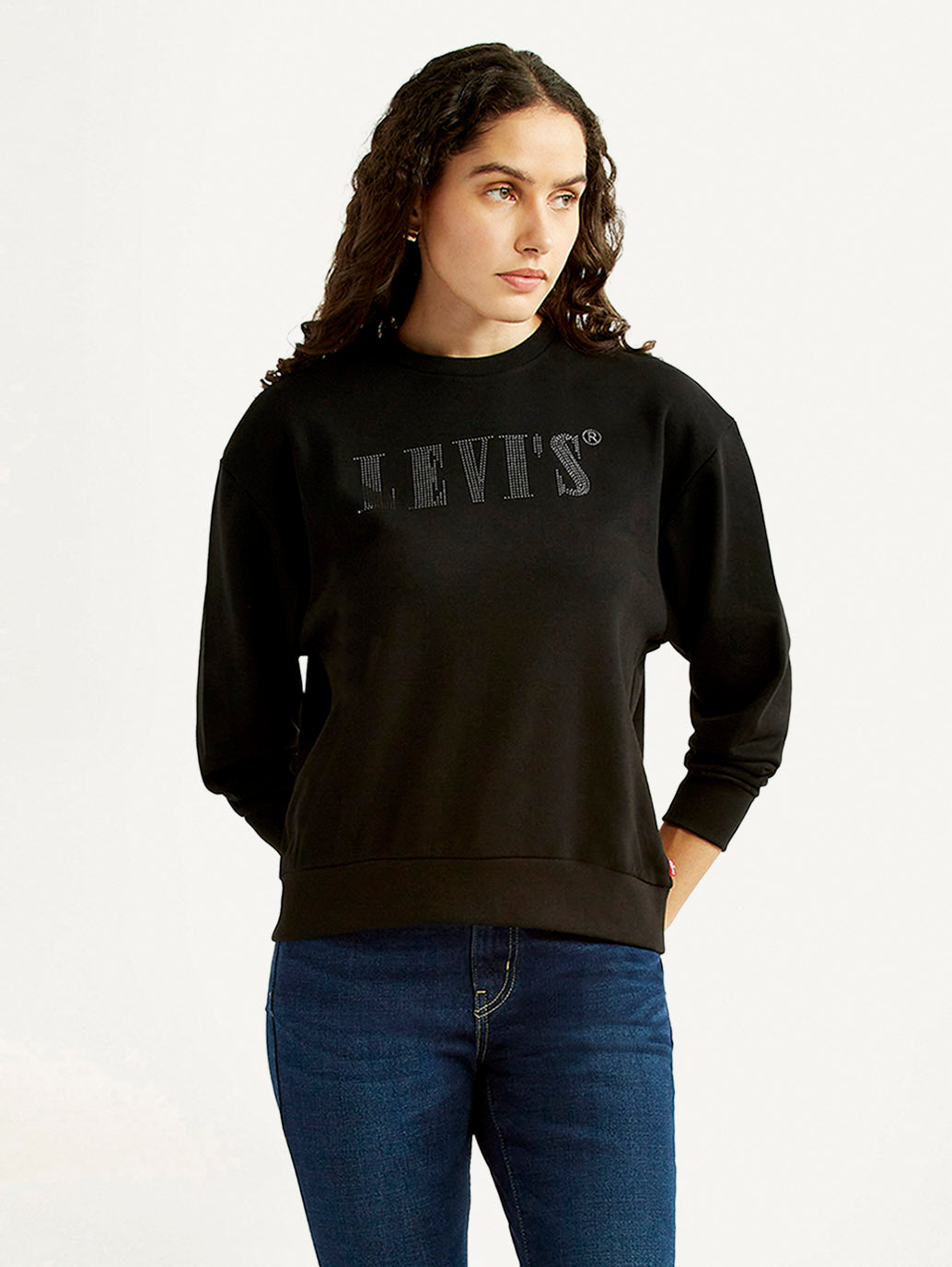Women's Brand Logo Black Crew Neck Sweatshirt