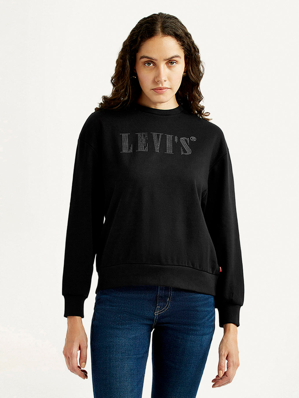 Women's Brand Logo Black Crew Neck Sweatshirt - Front View