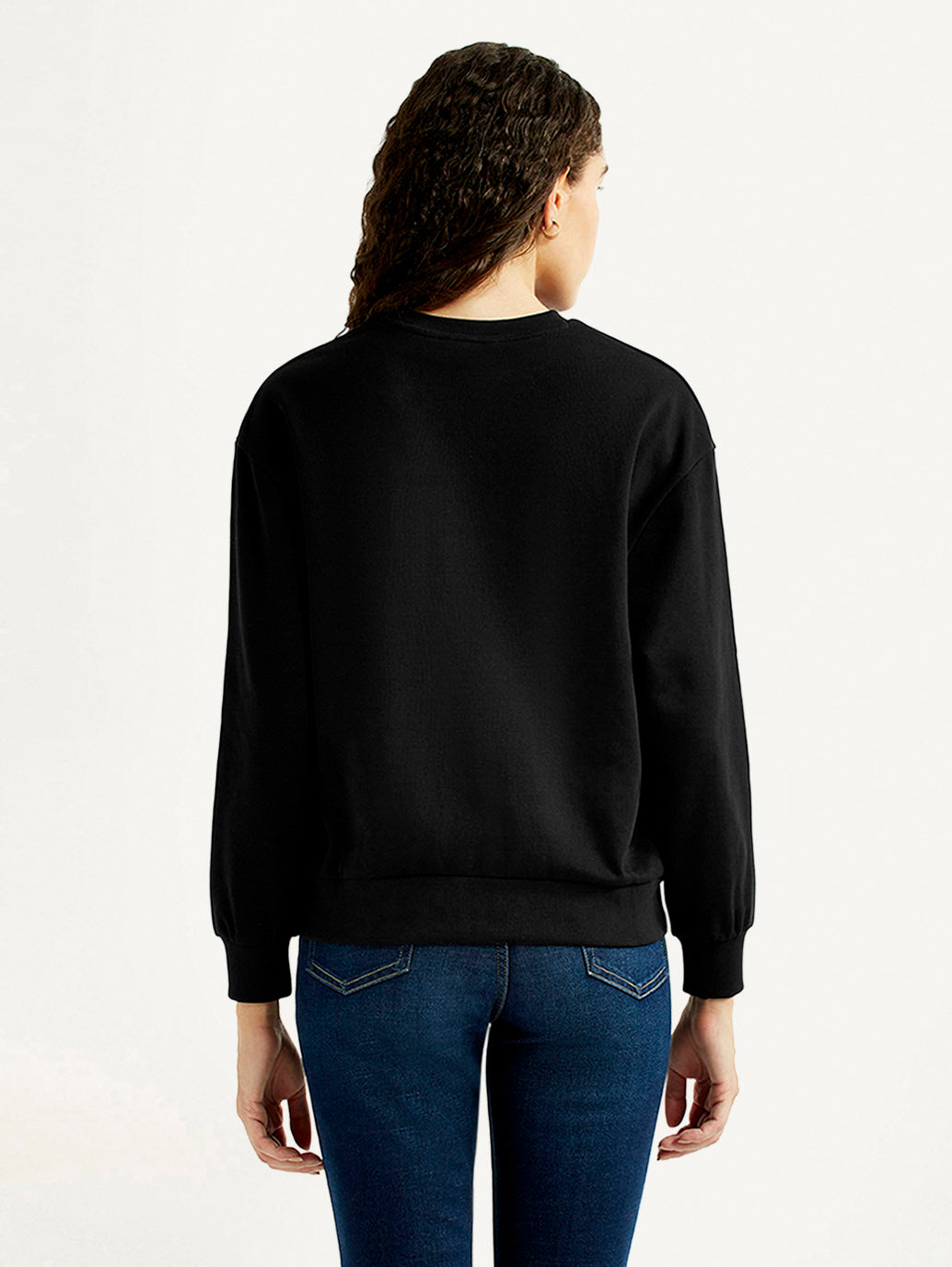 Women's Brand Logo Black Crew Neck Sweatshirt - Back View