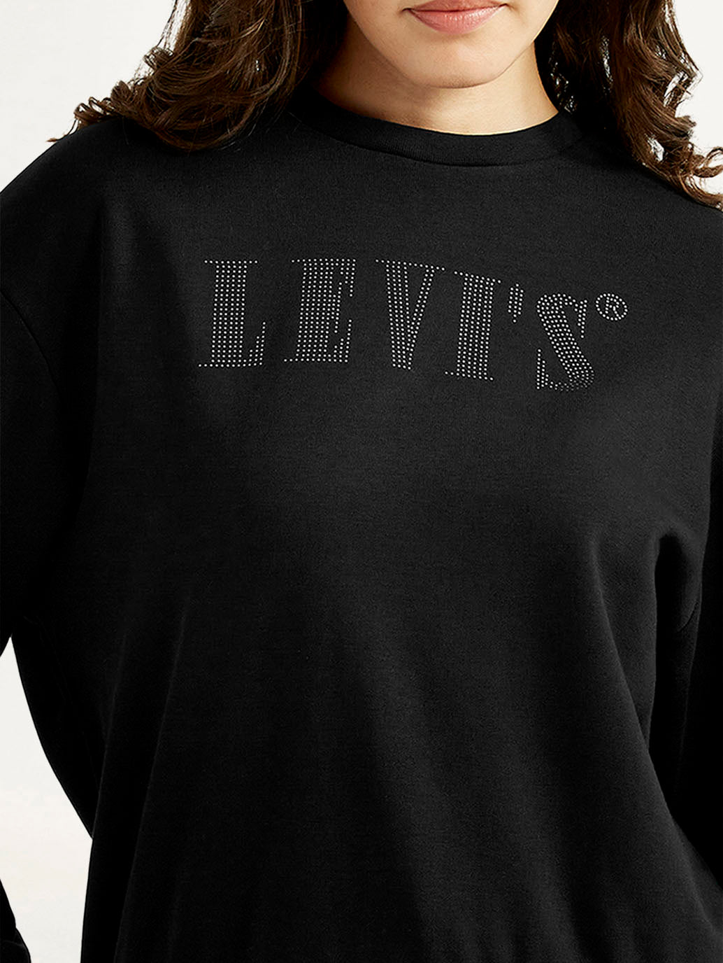 Women's Brand Logo Black Crew Neck Sweatshirt - Detail View