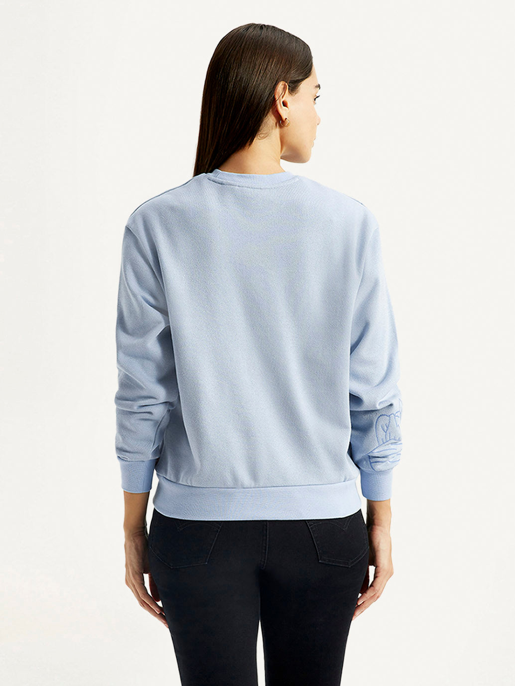 Women's Floral Blue Crew Neck Sweatshirt - Back View