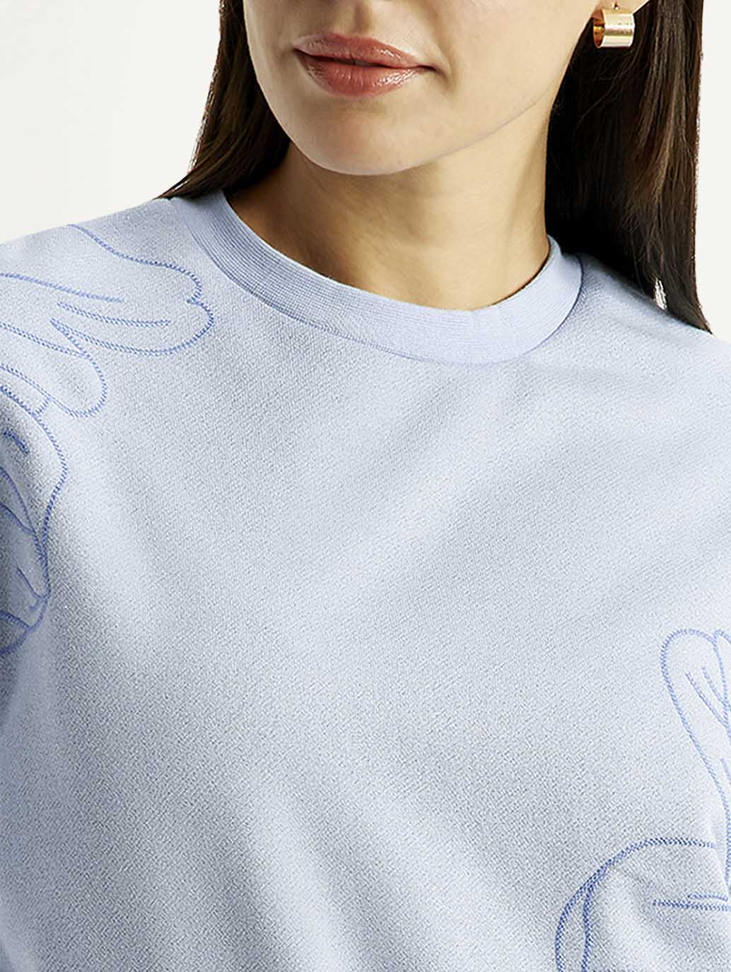 Women's Floral Blue Crew Neck Sweatshirt - Detail View
