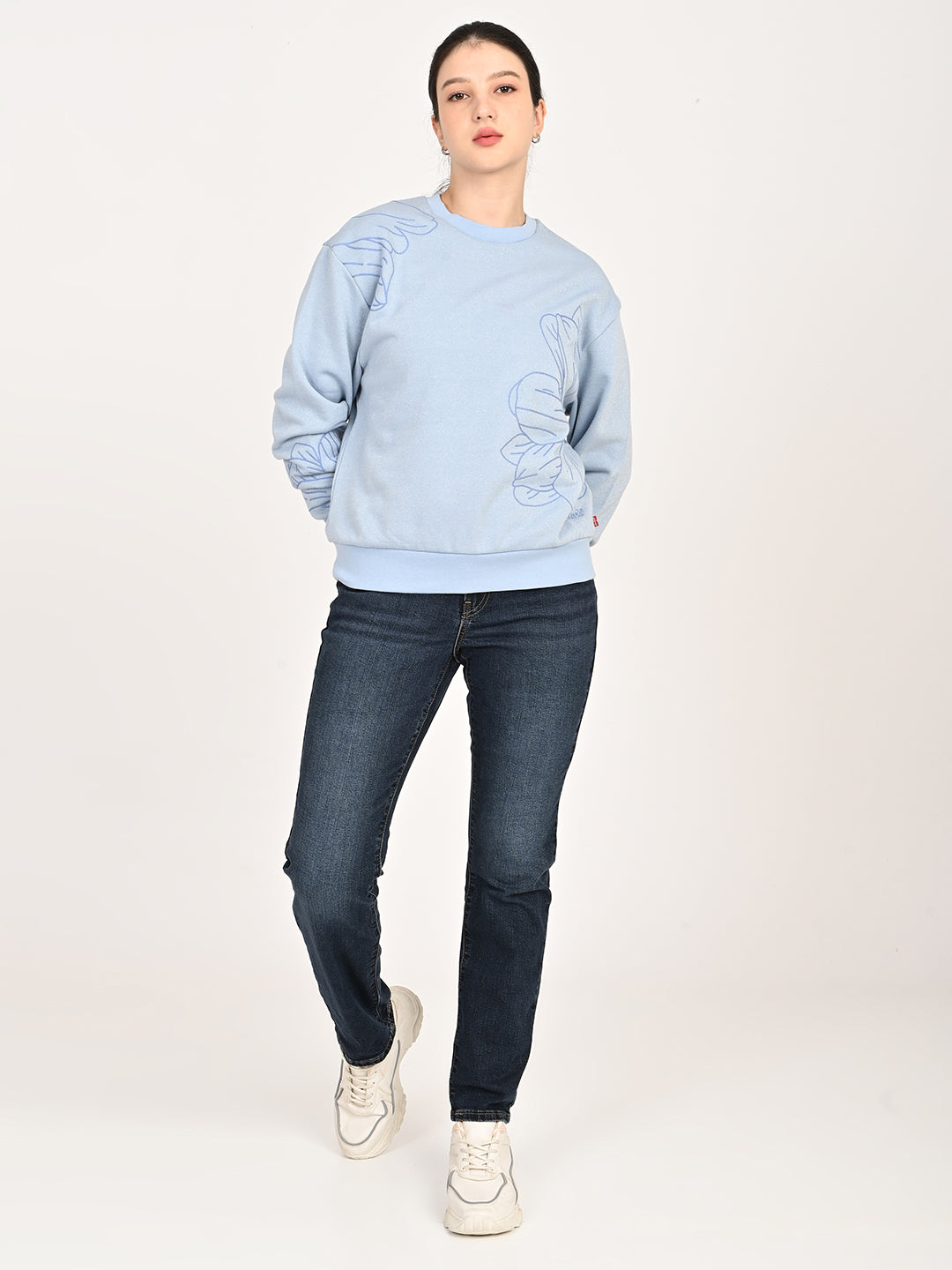 Women's Floral Blue Crew Neck Sweatshirt