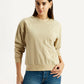 Women's Embroidered Beige Crew Neck Sweatshirt - Front View