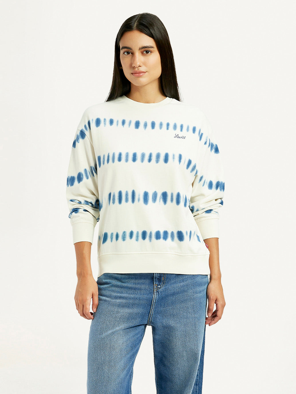 Women's Tie-Dye Off White Crew Neck Sweatshirt - Styleshot View