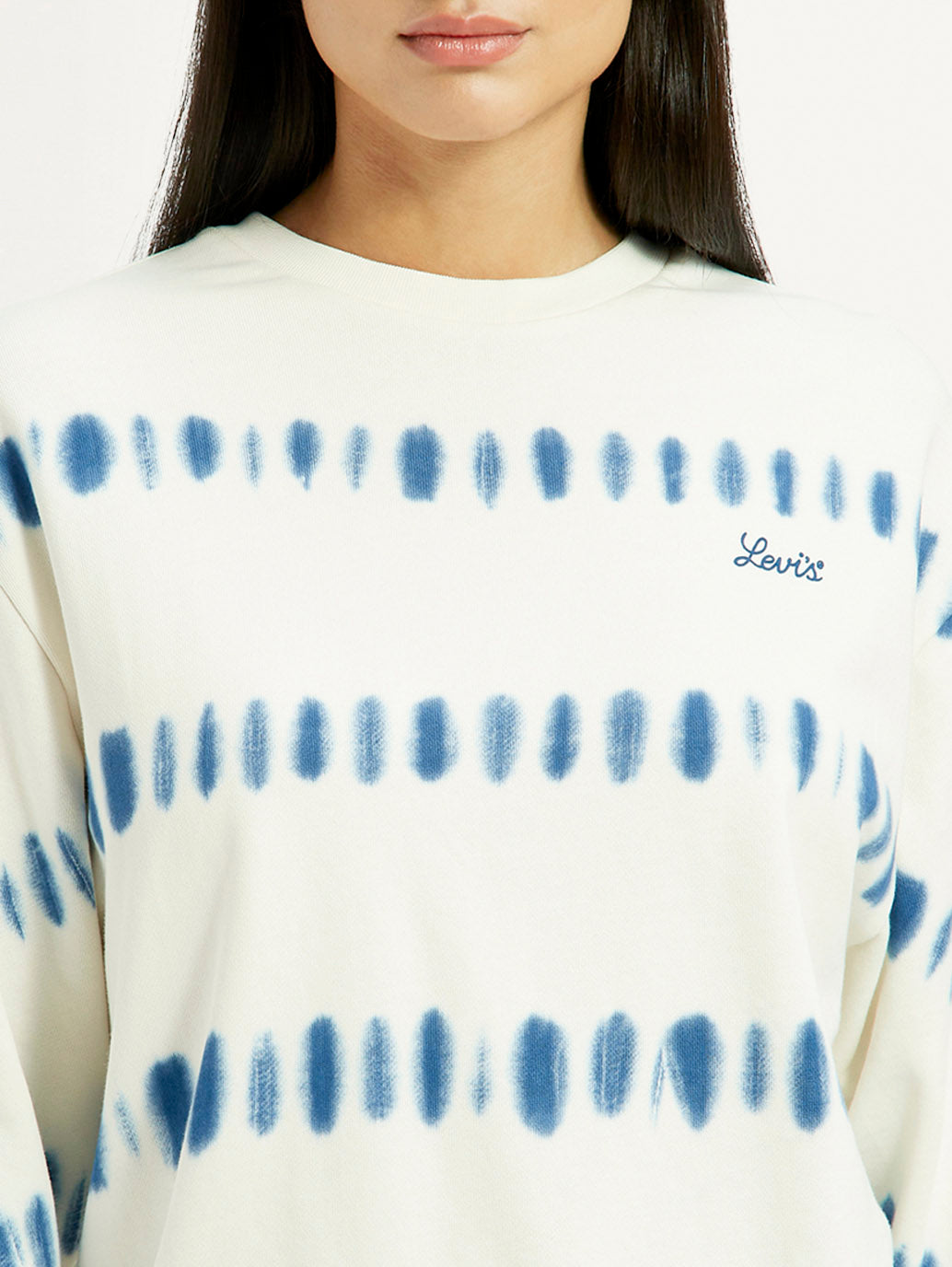 Women's Tie-Dye Off White Crew Neck Sweatshirt - Detail View