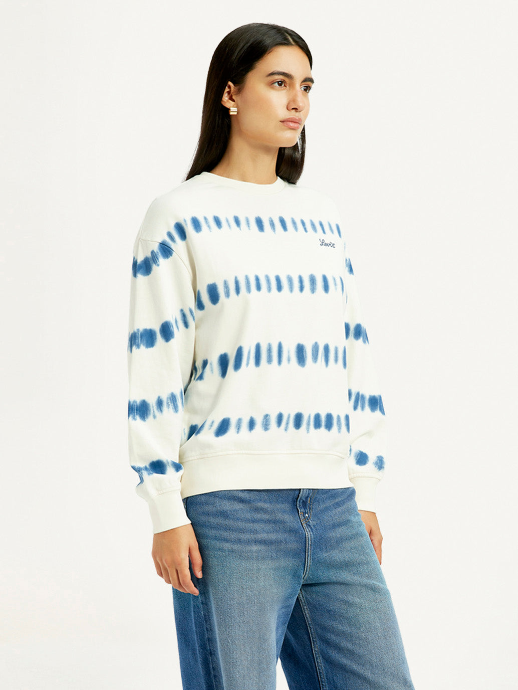 Women's Tie-Dye Off White Crew Neck Sweatshirt - Side View