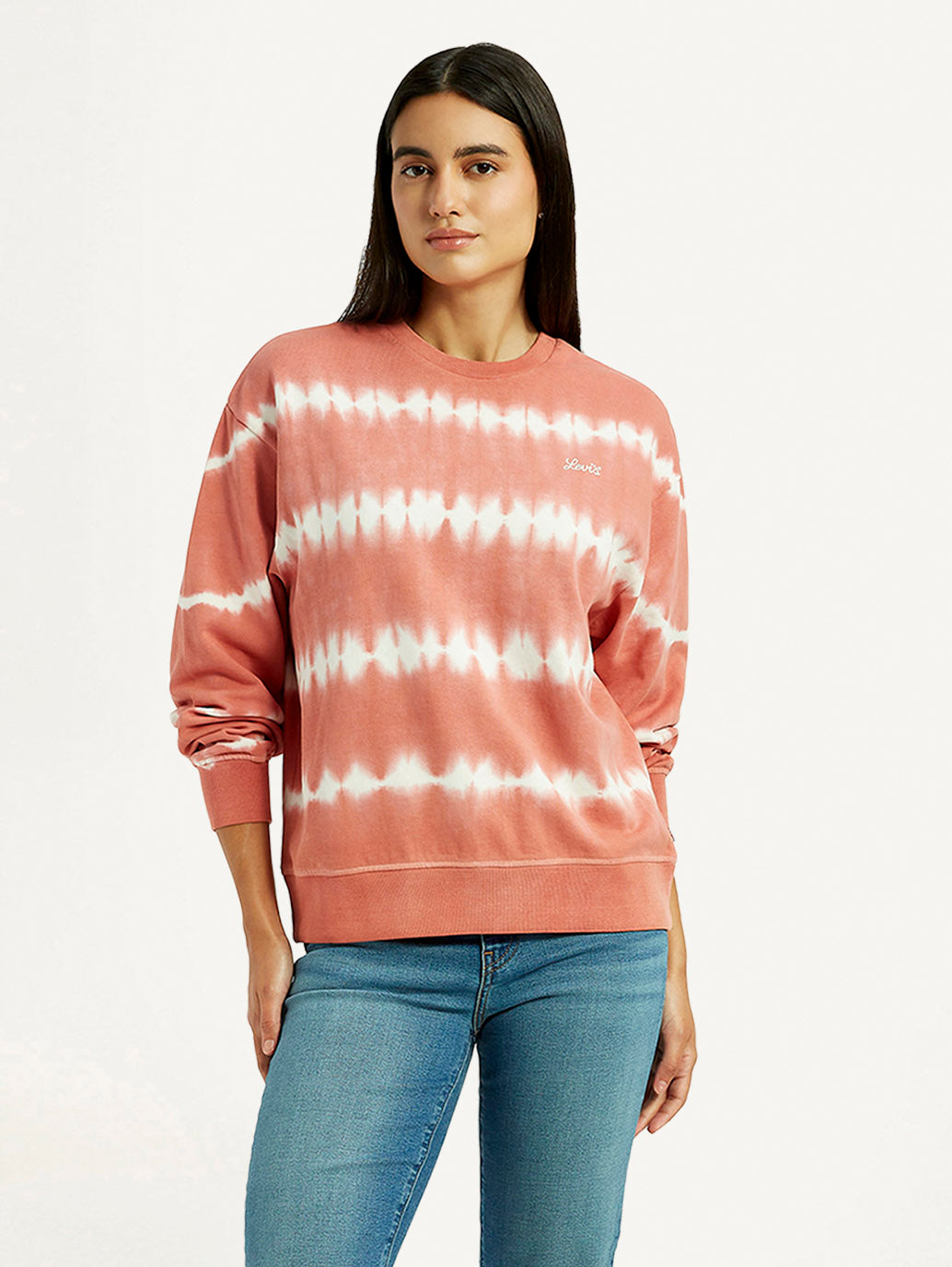 Women's Tie-Dye Peach Crew Neck Sweatshirt - Styleshot View