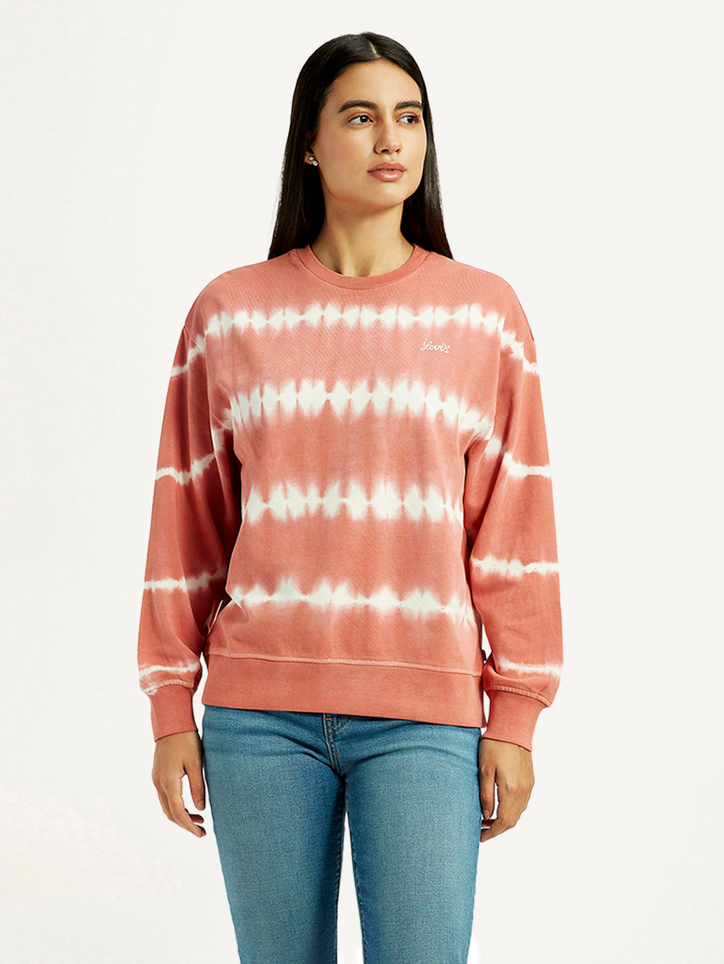 Women's Tie-Dye Peach Crew Neck Sweatshirt - Front View