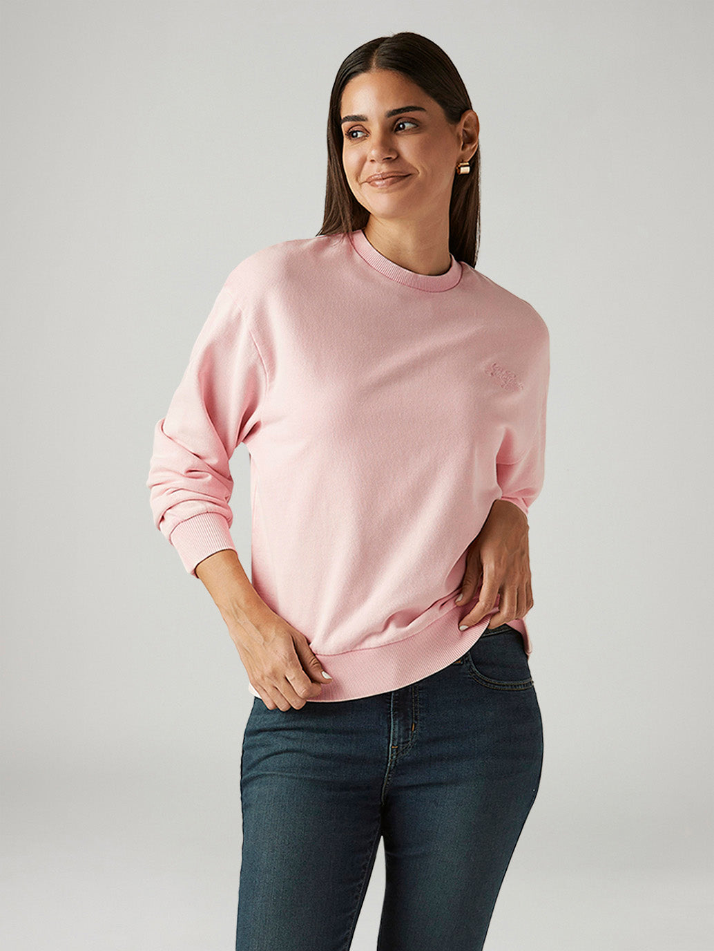 Women's Solid Light Pink Crew Neck Sweatshirt - Styleshot View