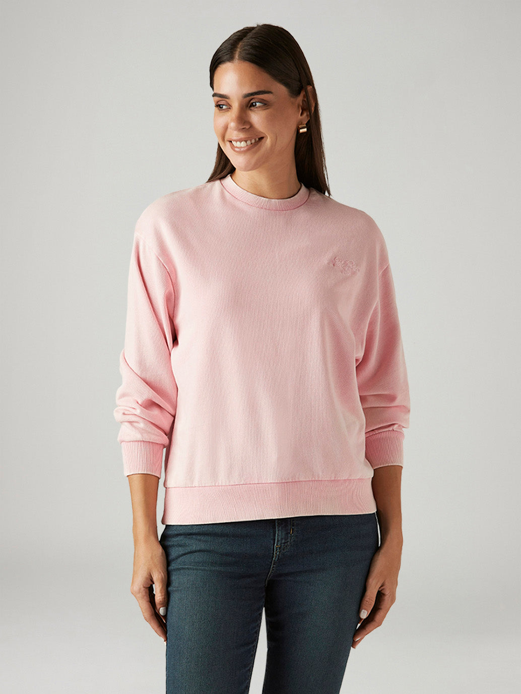 Women's Solid Light Pink Crew Neck Sweatshirt - Front View
