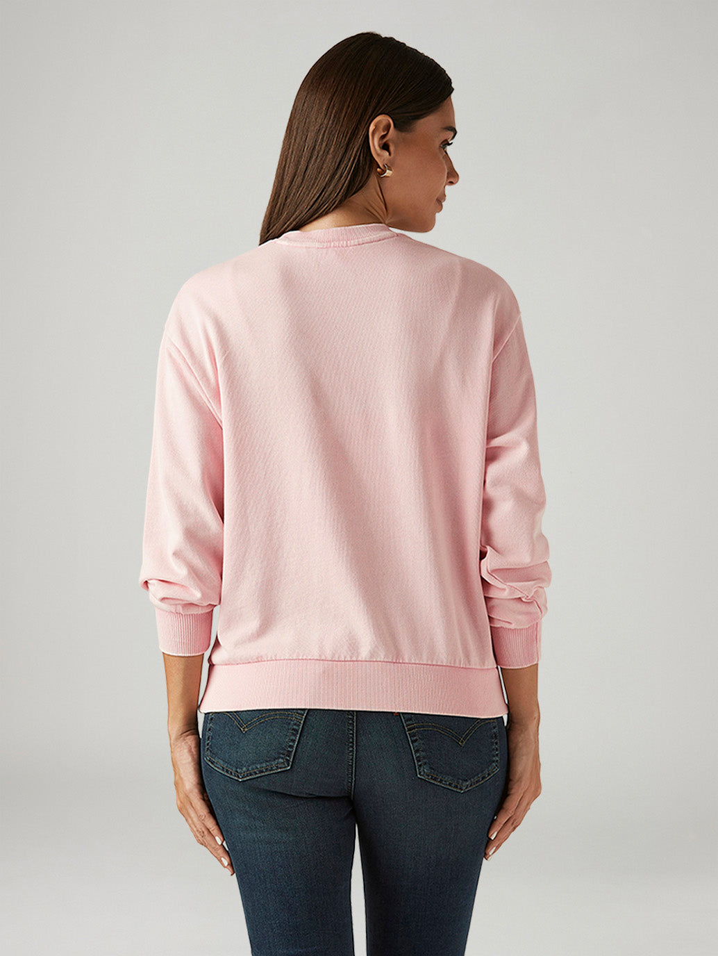 Women's Solid Light Pink Crew Neck Sweatshirt - Back View