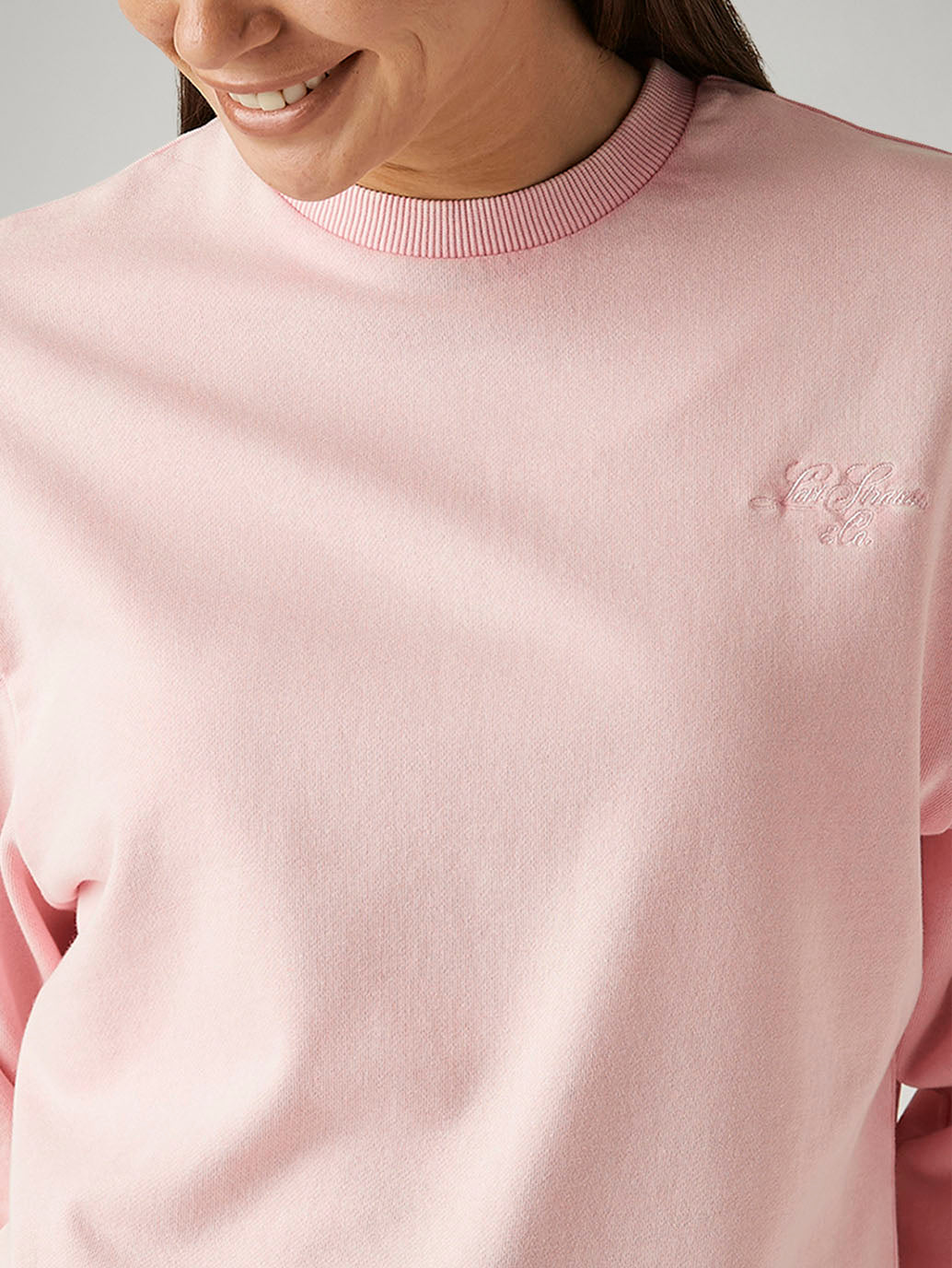 Women's Solid Light Pink Crew Neck Sweatshirt - Detail View