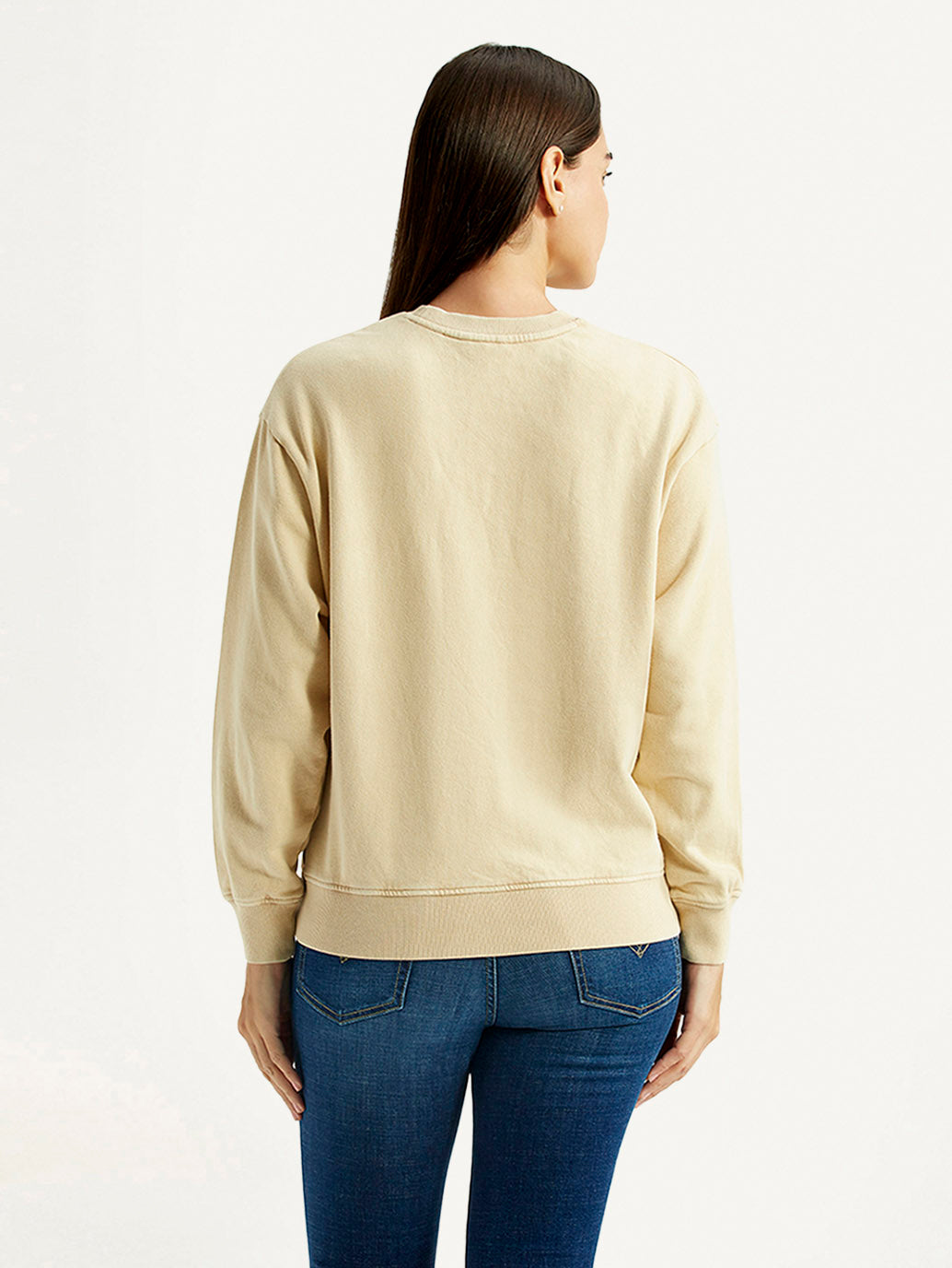 Women's Solid Beige Crew Neck Sweatshirt - Back View