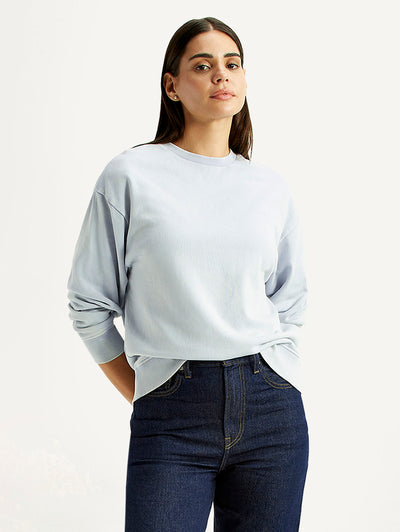 Women's Solid Light Blue Crew Neck Sweatshirt