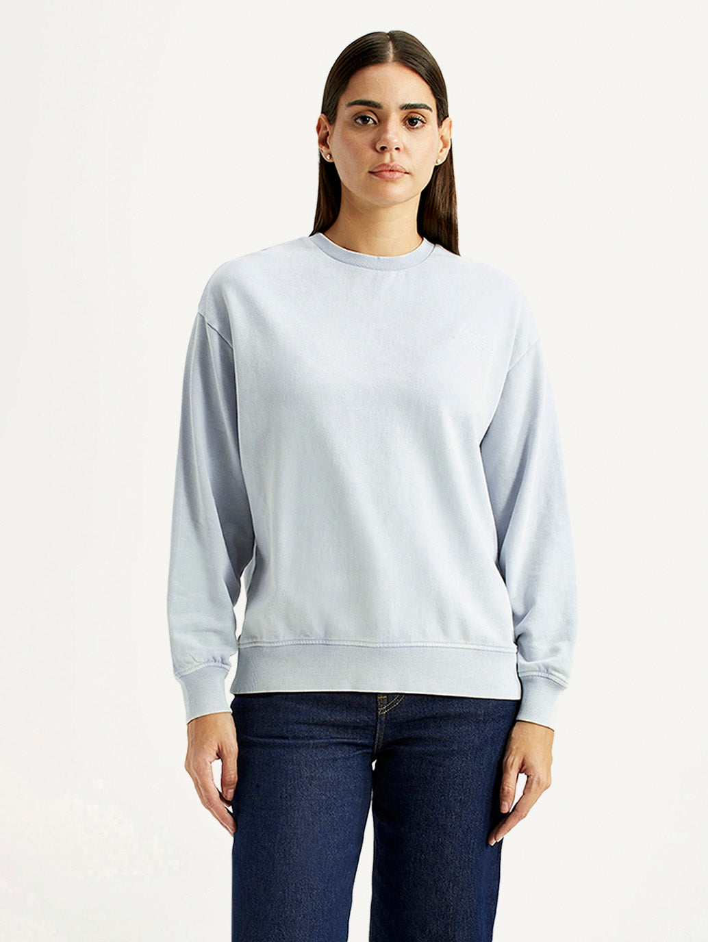 Women's Solid Light Blue Crew Neck Sweatshirt - Front View