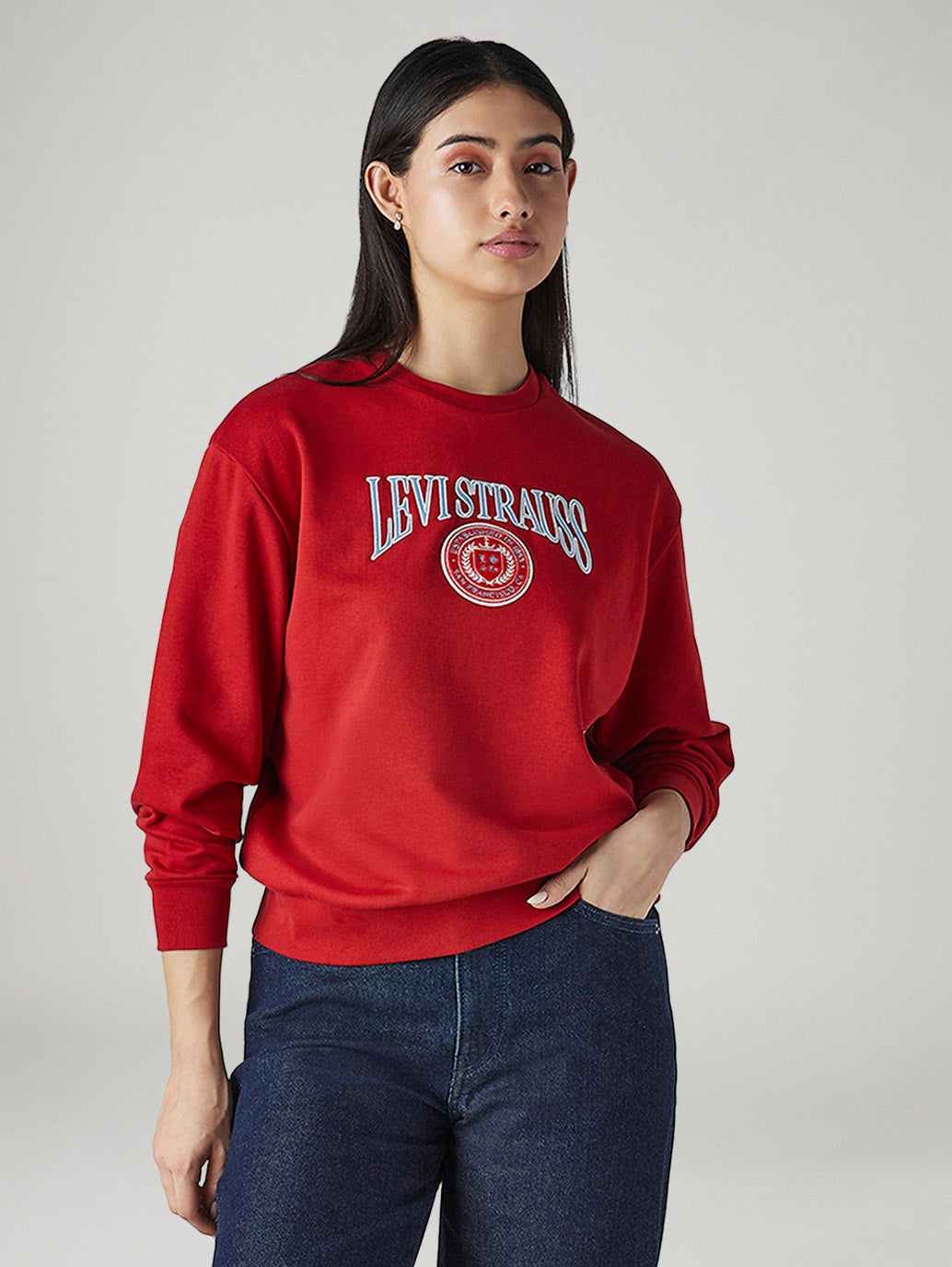 Women's Brand Logo Red Crew Neck Sweatshirt