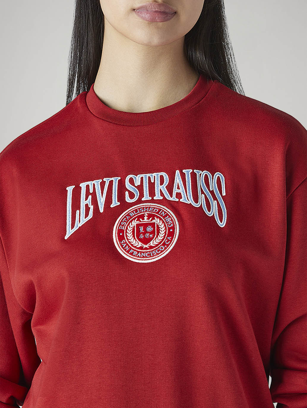 Women's Brand Logo Red Crew Neck Sweatshirt - Detail View