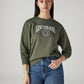 Women's Brand Logo Olive Crew Neck Sweatshirt - Styleshot View