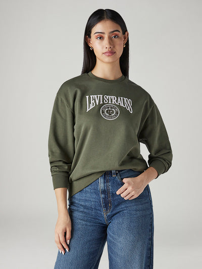 levi's Women's Brand Logo Olive Crew Neck Sweatshirt-picture-34