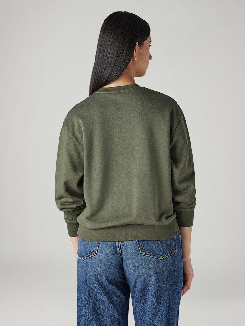 Women's Brand Logo Olive Crew Neck Sweatshirt - Back View