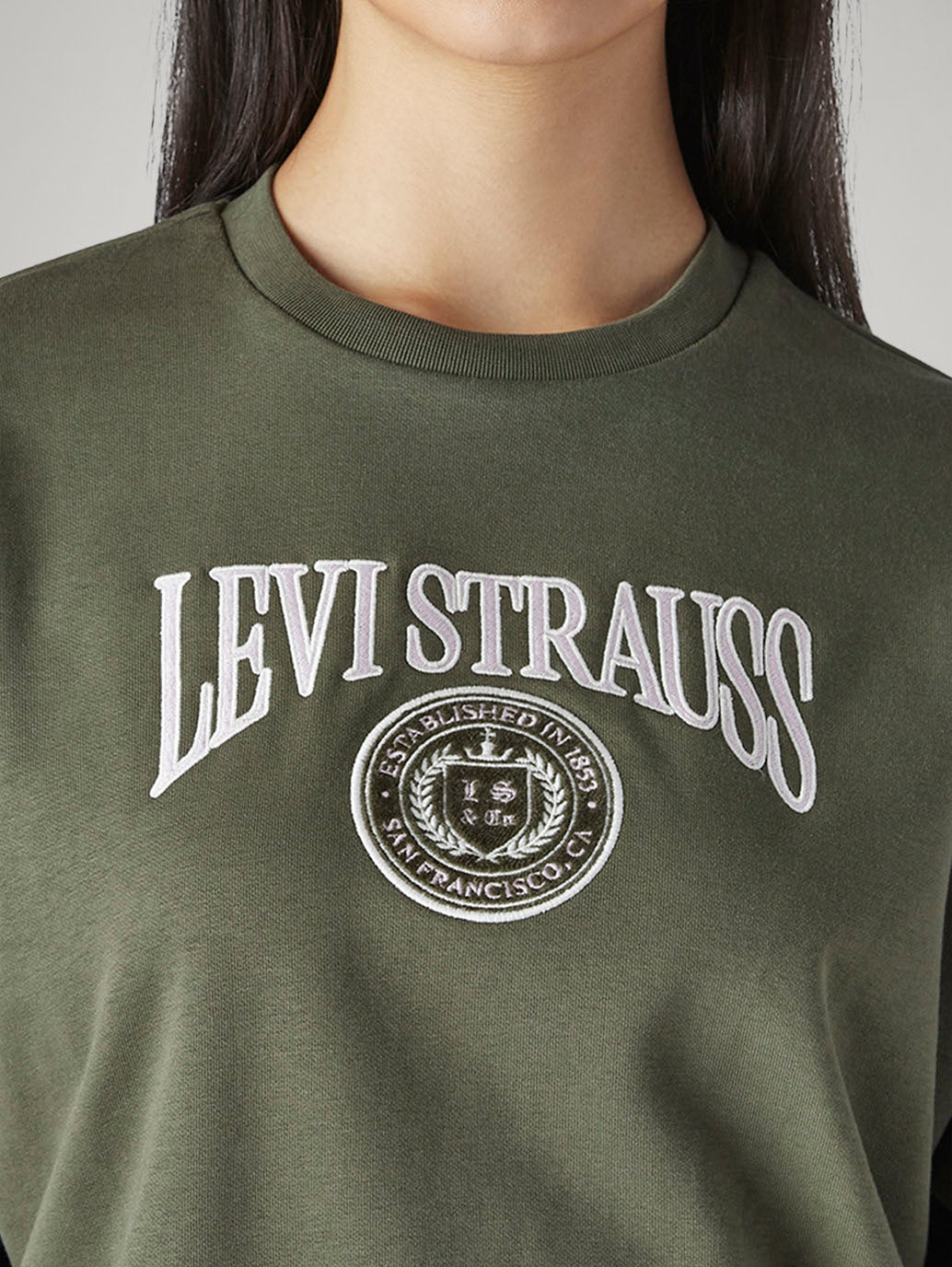 Women's Brand Logo Olive Crew Neck Sweatshirt - Detail View