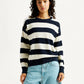 Women's Striped Navy Crew Neck Sweater - Styleshot View