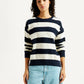 Women's Striped Navy Crew Neck Sweater - Front View