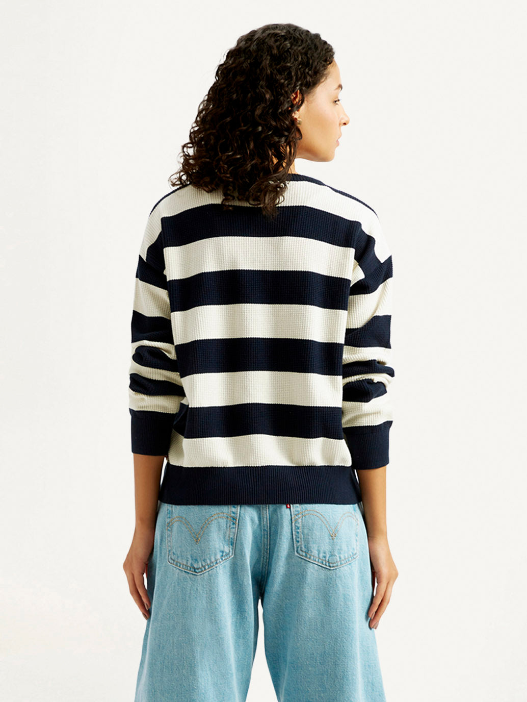 Women's Striped Navy Crew Neck Sweater - Back View